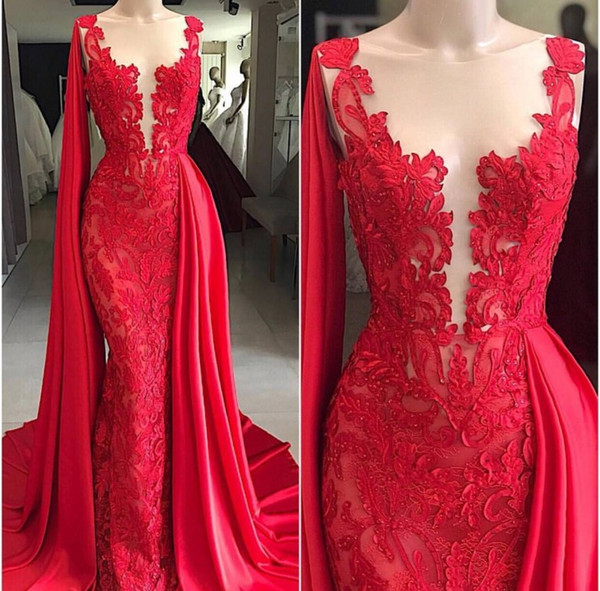 Jewel Lace Applique Red Sexy Evening Dresses Sleeveless Mermaid Pageant Dresses Floor Length Custom made Vintage Evening Gowns