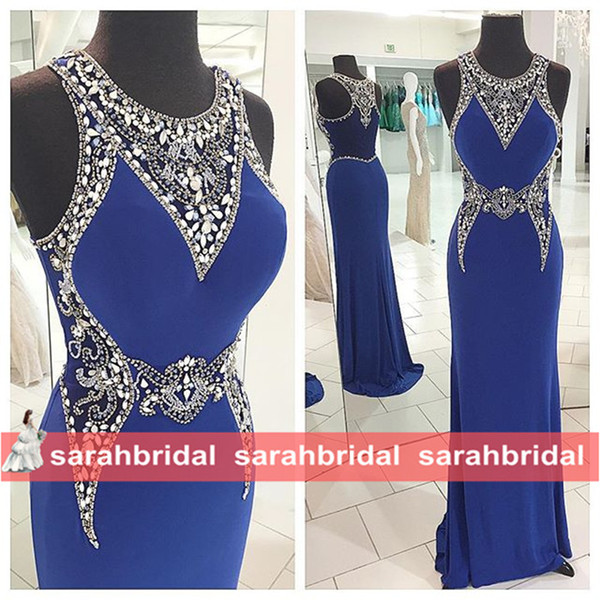 Amazing Mermaid Prom Pageant Dresses with Sheer Rhinestone Crystals Neck 2016 Shop Cheap Backless Formal Evening Wear Occasion Gowns Online