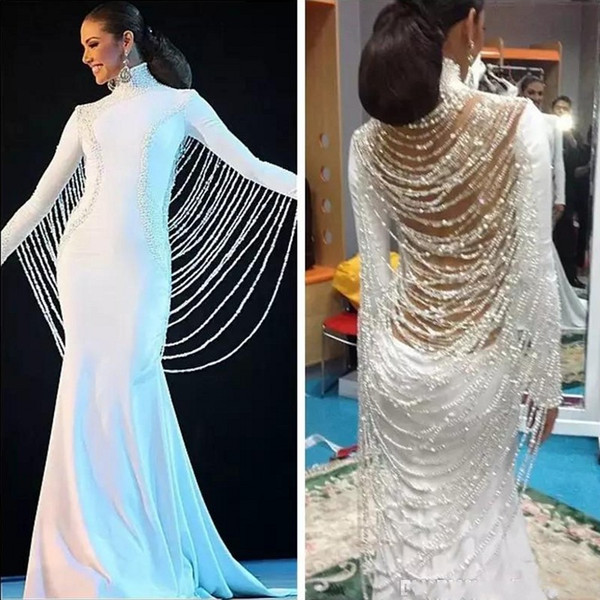 Long Muslim Middle East Dubai Pageant Dresses Beading Pearls Saudi Arabia Prom Party Gowns Vestidos De Fiesta Formal Evening Gowns