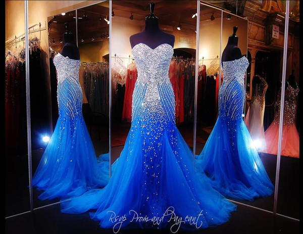 Luxury New Design Summer Pageant Dresses Crystals Beads Sequins Sweetheart Mermaid Prom Evening Party Dresses Gown Custom