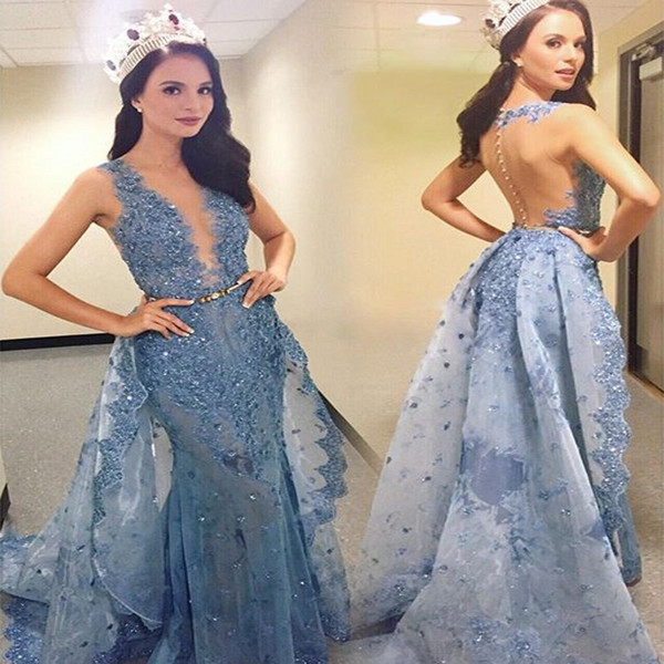 Glitter Zuhair Murad Evening Dresses with Over Skirts Appliques Sheer Backless Beautiful Dubai Prom Dresses Latest Party Pageant Gowns