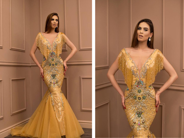 Mermaid Gold Beyonce Pageant Interview Dresses Long Bling Party Evening Gowns Designs Latest Red Carpet Celebrity Dresses