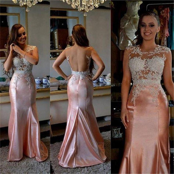 2016 Fashion Girl Pageant Dresses Jewel Neck Cap Sleeves Appliques Sequins Backless Satin Pink Mermaid Special Occasion Evening Gown Party