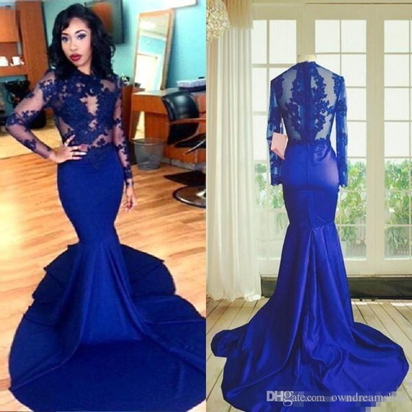 Pageant Dresses Sexy little round collar Lace Applique back zipper fish tail bag buttock tail silk imitation evening dress custom package