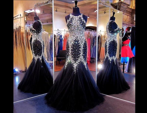 Gorgeous Bling Bling Mermaid Evening Dresses Pageant Celebrity Gowns with Beads Crystal Tiers Tulle Formal Evening Gowns Custom
