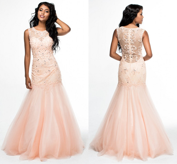 Light Pink Tulle Mermaid Pageant Gowns With Bling Rhinestone Red Carpet Dresses Evening Gowns Women Formal Wear With Beaded Sweep Train