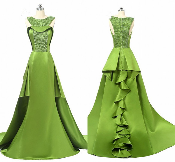 Green Ruffles Designer Pageant Dresses Pearls Cap Sleeve Two Layers Prom Party Dress Evening Gowns Special Occasion Dress For Girls Long