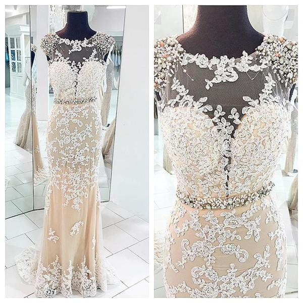 Spring 2016 Pageant Dress with White Lace Crystal Prom Dresses Evening Gown Sexy Evening Dress Vestidos De Gala Longo