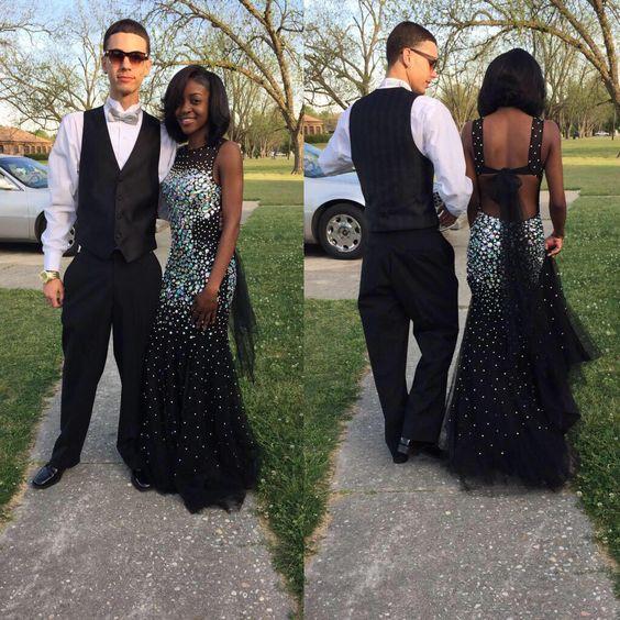 Amazing Rhinestones Black Pageant Prom Dresses Jewel Neck Backless Mermaid Tulle Beads Crystal Long Cheap Evening Formal Gown Dress