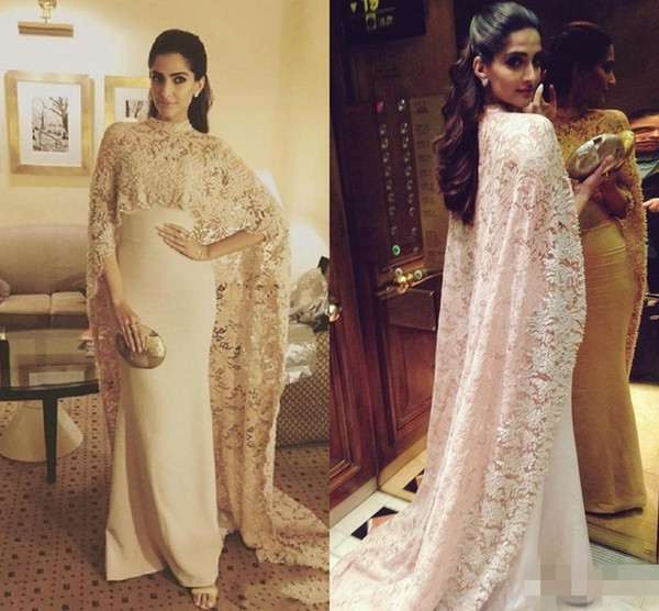 Saudi Arabic 2016 Mermaid Evening Gowns With Cape Lace Prom Dresses Plus Size Red Carpet Chiffon Celebrity Dress Long Custom Made