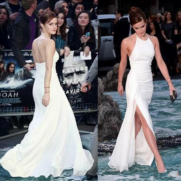 Sexy Mermaid Evening Dresses Halter Backless Zipper Stain and Chiffon High Split Floor Length Custom Made Celebrity pageant Prom Dress