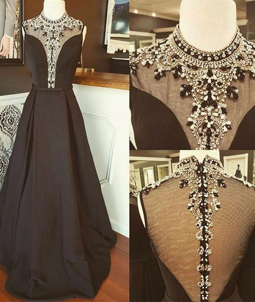 Vintage A line Black Cheap Pageant Prom Dresses With Sheer High Neck Short Sleeves A line Satin Ruched Crystal Bling Rhinestones Gowns