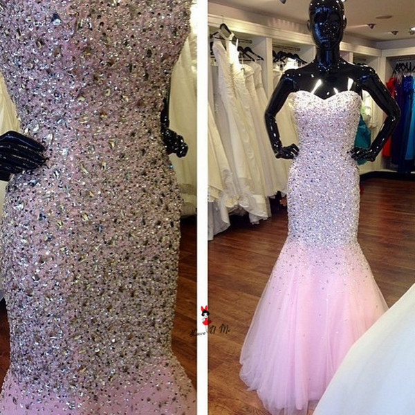 Bling Crystal Pageant Dresses Sweetheart Mermaid Tulle Corset Back Rhinestones Corset Cheap Prom Evening Formal Dress Gowns