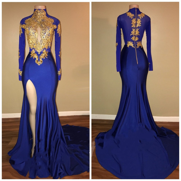 Luxury Gold Lace Mermaid Pageant Prom Dresses Real Photo high Neck Keyhole Front Mermaid High Split Celebrity Evening Formal Gown Dress