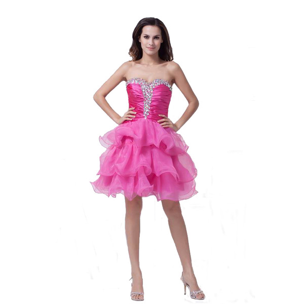 Fashion Beaded Sweetheart Style Ladies Cocktail Dress Above Knee Length Fuchsia Organza Party Gown