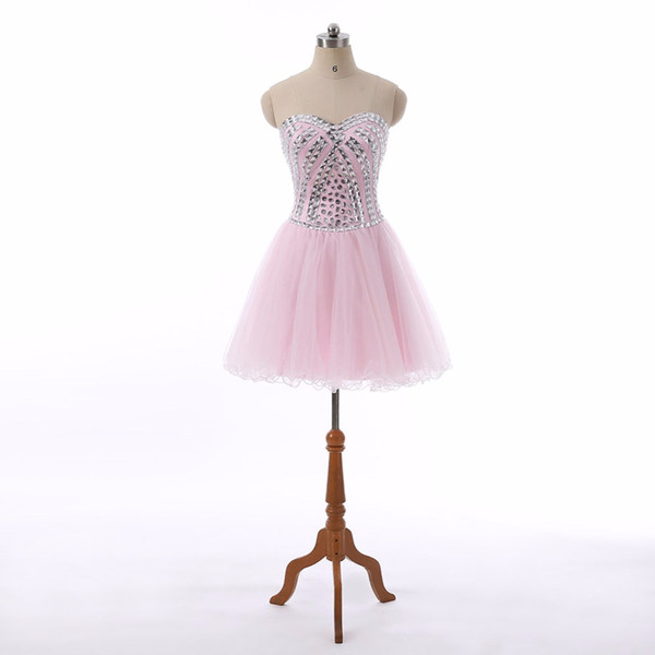 2017 Wholesale Price Rhinestones Attractive Ladies Party Dress Sweetheart Pink Tulle Bandage Short Dress 