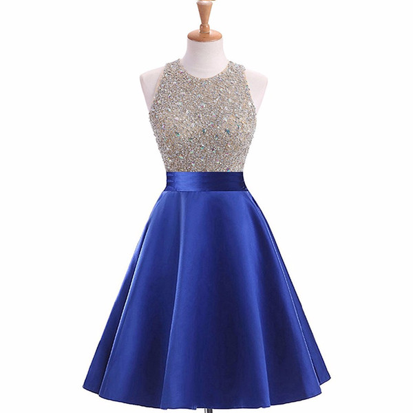 Ladies Fashion Beaded Top Cocktail Dress Knee Length A-Line Style Attractive Open Back Short Dress Birthday Party