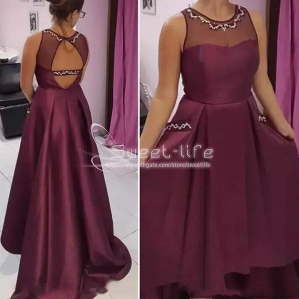 Burgundy Satin Sheer Bodies Backless High Low A-Line Bridesmaid Dresses For Evening Ball Gowns Formal Party Dress