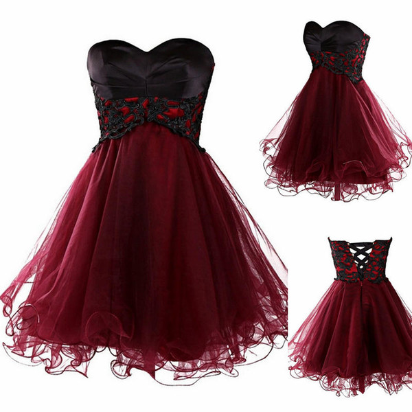 Party Dresses Cheap In Stock Burgundy sweet 16 dress Designer Occasion Dress Sweetheart Short Cocktail Party Prom Gowns 100% Real Image 372