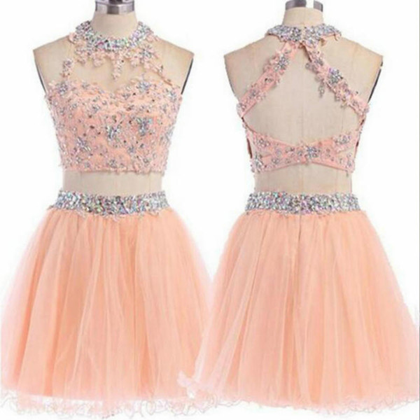 sequin dress champagne Short Party Dresses Tulle Backless Short Bridesmaid Dresses Princess Prom Dresses DK095