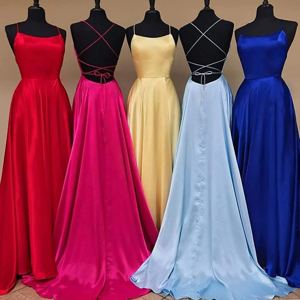 Custom Made Cheap Women Party Dresses A Line Spaghetti Straps Backless Long Evening Prom Gowns HJ0130