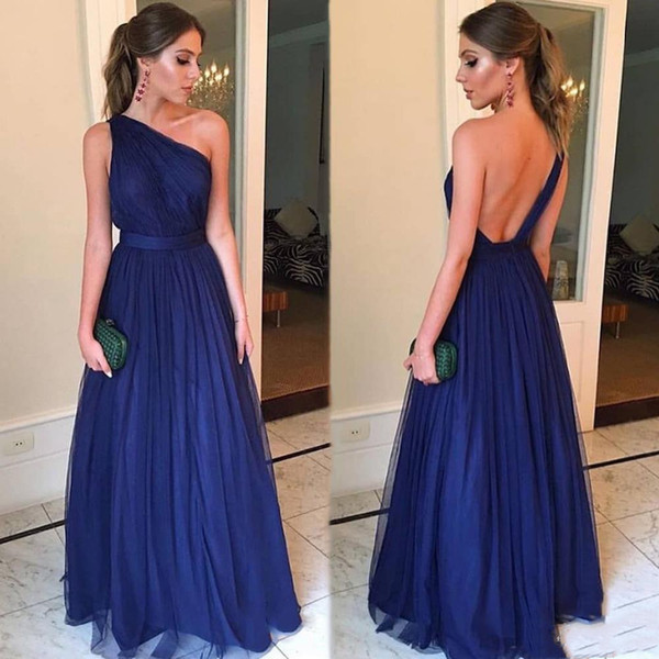 New Sexy One Shoulder Backless Prom Dresses Long Simple A Line Prom Gowns Special occasion party wear
