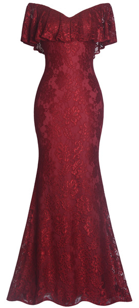 Fazadess Women Floral Lace V-Neck Maxi Bridesmaid Long Party Dress