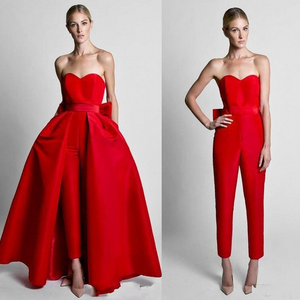 Krikor Jabotian Red Jumpsuits Formal Party Dresses With Detachable Skirt Sweetheart Prom Dresses Evening Wear Pants Women Custom Made