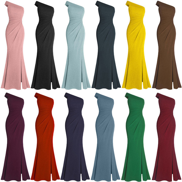 Fazadess Girl Women's Ruched One Shoulder stretchy Split Wrap Formal Evening Party Dress