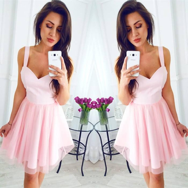 Pink Short Cheap Party Dresses Spaghetti Straps A Line Knee Length Cocktail Gowns Mini Prom Dress For Graduation Bridesmaid Wear