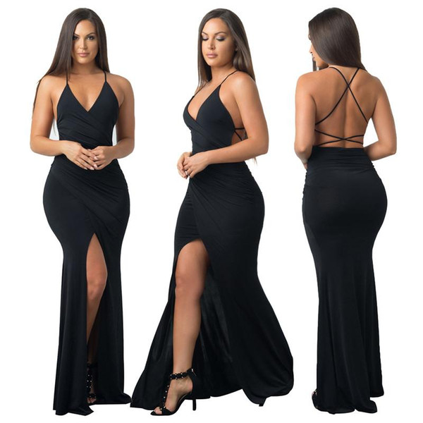 Cheap Explosive Sexy Black Dress Pure Halter Halter Split Party Dress Nightclub Woman Wardrobe Must Have Large Inventory