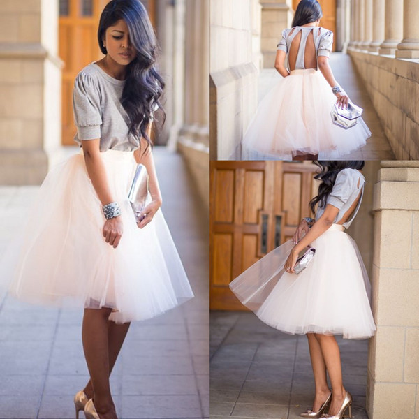 Two Pieces Knee Length Tutu Skirts Soft Gauze Cute Bouffant Tulle Women Dresses Cheap Party Skirts Bridesmaid Homecoming Cocktail Dresses