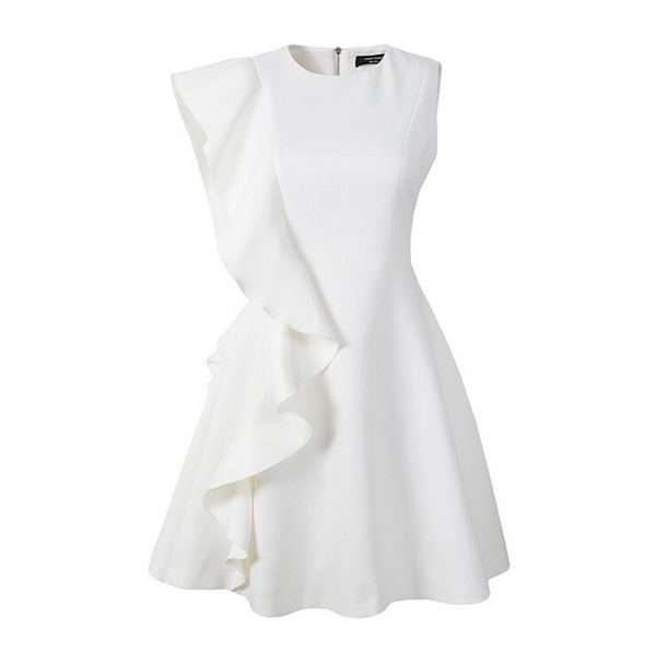 Modern Summer Women Casual Jewel Short Dress Sleeveless Back Zipper Ruffles Short Cocktail Party Dresses