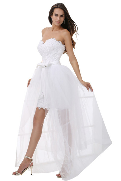 Strapless short front long Party Dresses 2016 new gauze skirt removable reunions Evening Dress lace applique Charming graduation Prom Gown