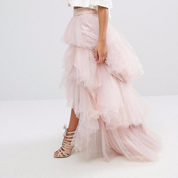 2017 Elegant Long Women Skirts High Low Floor Lenth Irregular Tiered Female Skirts Puffy Asymmetrical Floor Maxi Party Skirt