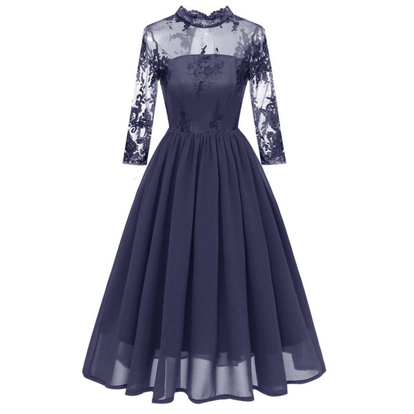 3/4 Long Sleeves Formal Party Dress Pink Royal Blue Chiffon Elegant Formal Party Dress Chiffon Summer Style Dress