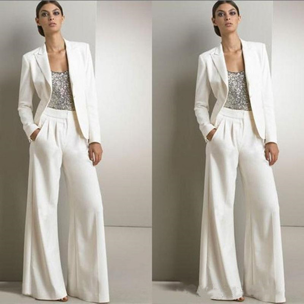 Elegant Three Pieces Women Party Dresses Evening Wear Pant Suits With Jackets Silver Sequins Long Sleeve Mother Formal Event Prom Dress 