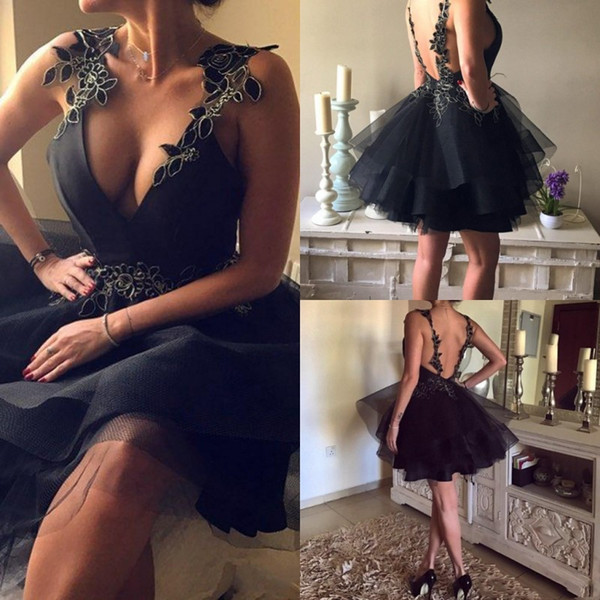 Deep V Neck Evening Party Dresses Short Puffy Skirts Cheap Backless Cocktail Gowns Hot Backless Ball Gown Evening Dress