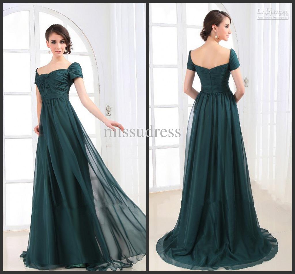 Custom Made Dark Green Short Sleeve Ruched Chiffon Formal Evening Dress Party Gown 