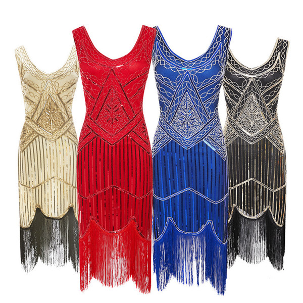 Women's 1920s Dress Black Sequin Art Deco Flapper Cocktail Dress Sleeveless Short Mermaid Party Dresses Tissue Elegant Prom Dresses Plus