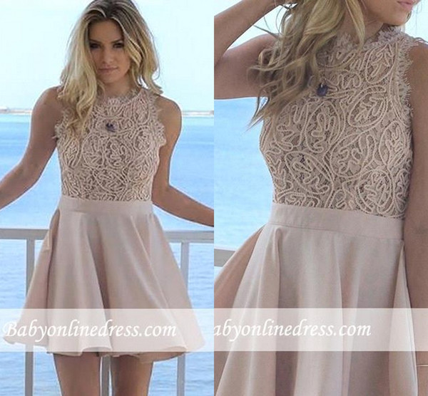 New Arrival Gorgeous Short Party Dresses A Line Lace Top Appliqued Mini Short Cocktail Prom Gowns BC0978