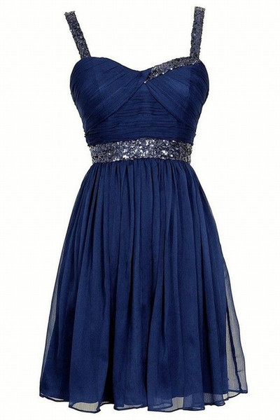 Dark Blue Chiffon Short Pageant Homecoming Dresses Women's Fashion Sequin Bridal Gown Special Occasion Prom Bridesmaid Party Dress