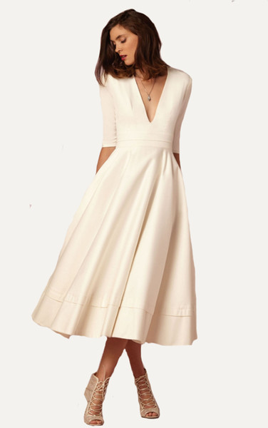Sexy deep V medium sleeve dress high-end sexy party dress hot style medium long dress
