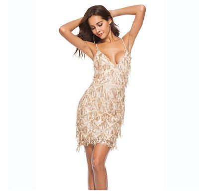 new design sequence deep V neck sexy Spaghetti gold party dress backless for summer RA90001