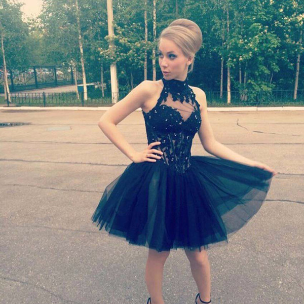 2015 New Sexy Party Dresses Halter Black Short Prom Cocktail Ballerina Party Dress Pageant Evening Gowns