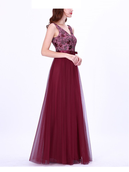 ANTI V-neck Formal Dress Mesh A-Line Burgundy Bridesmaid Dress Long Gowns Formal Guest party Dresses 2019