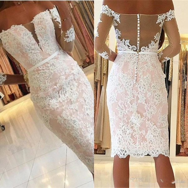 Knee Length Lace Party Dress Long Sleeves Illusion Back Hoco Dress