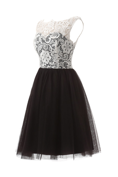Hot Scoop Neck Mini Short Party Dresses Lace Tulle Black Custom Made Cute Cocktail Homecoming Dresses