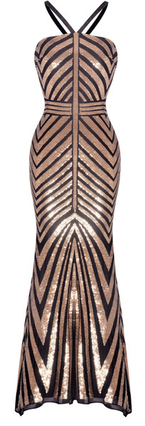 Fazadess Girl Women's strap Gold Sequins Column Sheath Prom Party Dress