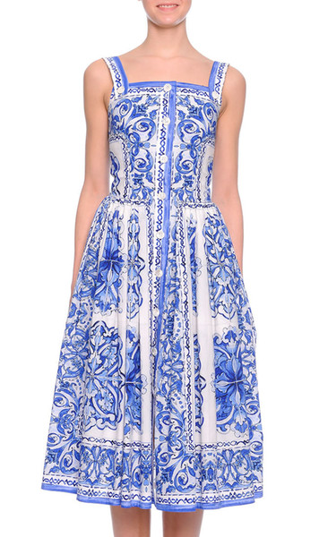 Vintage Print Women A-Line Dress Sexy Sling Dresses 15101534E